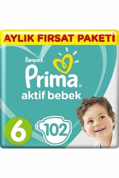 Prima Bebek Bezi Aktif Bebek 6 Beden Aylık Fırsat Paketi 102 Adet