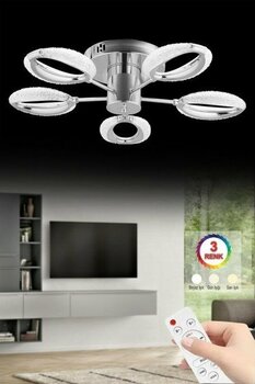 Istanbul Avize Zeus Plafonyer Tavan Gümüş 5'li Kumandalı 3 Renk LED Lüx Modern Ledli Avize