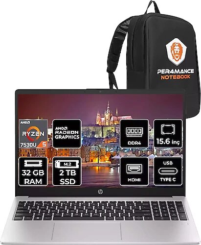 HP 255 G10 8A547EA 15.6 inç AMD Ryzen 5 7530U 32 GB 2 TB SSD AMD Radeon Graphics FreeDOS