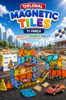 Doğan Oyuncak Dünyası Orijinal Magnetic Tiles 71 Parça Manyetik Lego - Magnetic Magical Magnet - Mıknatıslı Lego