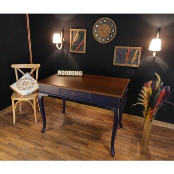 Wooding Mobilya 120 cm Çekmeceli Masif Lake Ceviz Çalışma Masası - 120 x 80 Cm - Lacivert - Ceviz