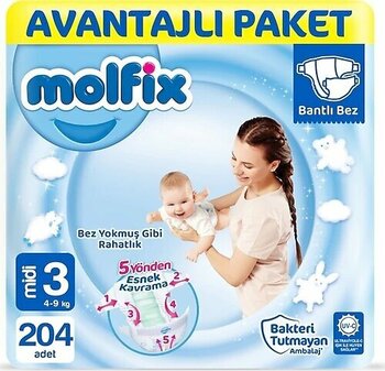 Molfix Midi No:3 204'lü Bebek Bezi