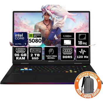 Msı Raıder 18 Hx Aı Intel Core Ultra 9 285HX 96GB 2tb SSD RTX5080/16GB Freedos 18" 120Hz Taşınabilir Bilgisayar A2XWIG-218TR-A8