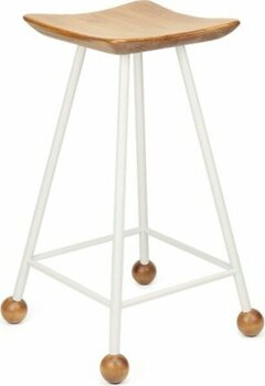 Wood Stone Art Tabure Bar Taburesi Beyaz cm Kavisli Kare Oturma Yeri Bar Taburesi Ahşap Demir Ayaklı Ahşap Topuzlu Modern Woodstoneart - 65 CM