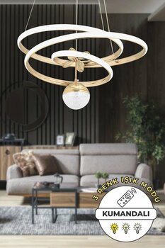 Capella Aydınlatma Lorenz Kumandalı 3 Renk Işık Özellikli Modern Gold Kaplama Sarkıt Led Avize Salon Avize