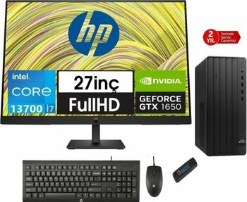 Hp 290 Pro G9 Intel Core I7 13700 32GB 2tb SSD 4GB/GTX1650 27" Monitör Freedos Masaüstü Blgisayar 9624A8ET14+ZETTAUSBBELLEK