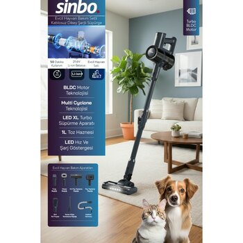 Sinbo SVC-8634 Kablosuz Dikey Süpürge Hayvan Seti - Lacivert