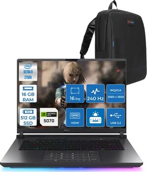 Asus Rog Strix G16 Intel Core Ultra 9 275HX 16GB Ddr5 512GB SSD 8GB/RTX5070/115W 16" 2.5k 240Hz 3ms IPS Freedos Taşınabilir Bilgisayar S5116F01 + Zettaçanta