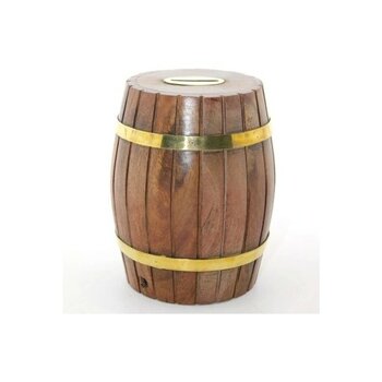 Akıllı Durak Pirinç Ahşap Fıçı Kumbara 12.5 cm - Standart