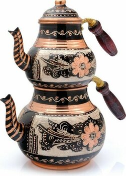 Eriza 2,85 Litre Işlemeli Ikili Kalaylı Kalın Bakır Çaydanlık, Demlik Seti, Takımı