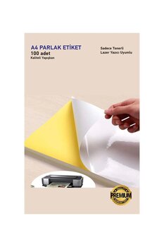 OzmeralBaskı 100 Adet Yapışkanlı Sticker,etiket Parlak Kuşe Çıkartma Kağıt A4 Ebat