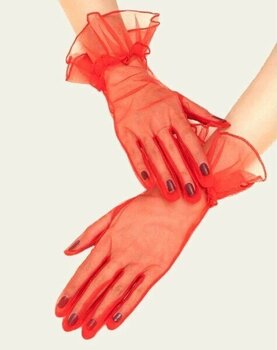 Skygo Kısa Boy Likralı Güpürlü Yetişkin Tül Eldiven Kırmızı Renk