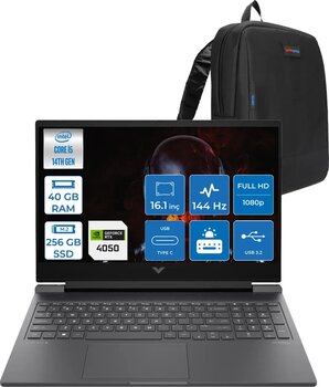 Hp Victus 16-R1708NT Intel Core I5 14450HX 40GB Ddr5 256GB SSD RTX4050 6gb 16.1" IPS Fhd (1920 x 1080) 144HZ 300NIT Freedos Taşınabilir Bilgisayar BL6W5EAF16 + Zetta Çanta