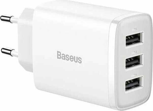 Baseus Kompakt 3 USB Portlu 17W Hızlı Şarj Başlığı Adaptörü Şarj Adaptörü