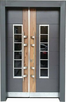 Tezdoor Antrasit Rengi Bina Giriş Kapısı, Iki Renk ( Ahşap Desenli ) Apartman Giriş Kapısı, Çelik Kapı - 130 x 220 cm