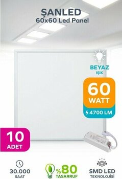 ŞANLED 60X60 LED Panel 60W Beyaz Işık 6500 -10 Adet - 10 Adet - 6500K - Beyaz