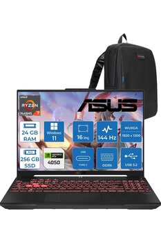 ASUS Tuf A16 Ryzen 7 7445HS 24GB 256GB SSD RTX4050/6GB 140W 16-Inch, WIN11PRO RL125P06+ZETTAÇANTA