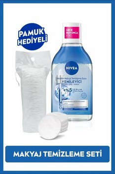 NIVEA Yenileyici Micellar Makyaj Temizleme Suyu 400ml, Serum Içerikli, Yorgun Ciltler, Pamuk Hediyeli