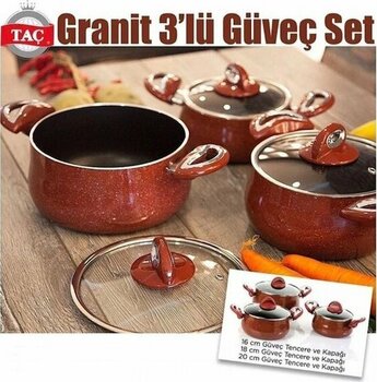 Taç Granit 3 Lü Teflon Güveç Tencere Seti Taç Tencere Seti Petek