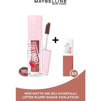 Maybelline New York Lifter Plump Dudak Parlatıcısı- 007 Cocoa Zing + Mini Matte Ink Likit Mat Ruj - 65 Seductress