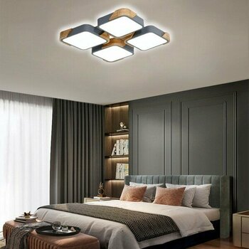 Catluz Kare Antrasit Ahşaplı 3 Işık Renkli Kumandalı Dimli 50x50cm LED Tavan Lambası,modern Aydınlatma - 1