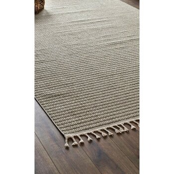 Arte Halı Hasır Örgü Saçaklı Dekoratif Salon Halısı Soho Gri Mutfak Halısı Tozumaz Koridor Yolluk - Krem - 200 x 290 cm