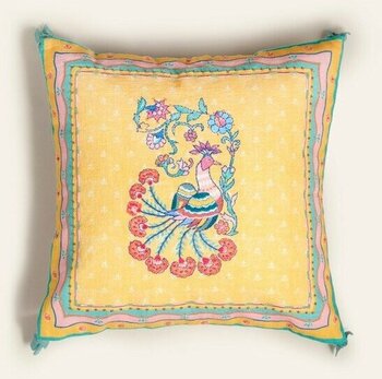 Zsa Zsa Zsu Ghunı Püsküllü Nakışlı Pamuk Dolgulu Kırlent 50x50 Cm Sarı - 50 x 50 cm