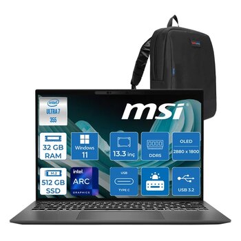 Msı Msı Prestıge 13 Aı+ Intel Ultra 7 355 32Gb Ram 512Gb Ssd Windows 11 Pro 13.3" 2.8K (2880 X 1800) Oled Laptop A3mg039trp02 + Zetta Çanta