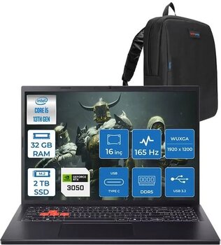 Acer Nitro Lite Intel Core I5 13420h 32gb Ddr5 2tb Ssd 6gb/Rtx3050/45w 16" Wuxga Ips 165hz Freedos Taşınabilir Bilgisayar Nhdaaey001f11 + Zettaçanta