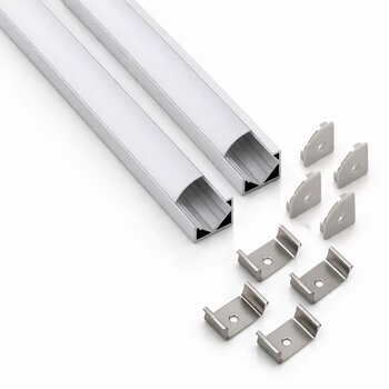 2’Li Set Köşe Led Profil Kanal 18X18mm Alüminyum 2 Metre Sıva Üstü Eloksallı Opak Kapaklı Şerit Led Kanal Seti 8987 Vitrin
