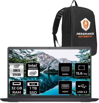 Inspiron 15 3520 Intel Core I5 1235U 32GB 1tb SSD 15.6'' Fhd Fdos Taşınabilir Bilgisayar & SnerTech Çanta