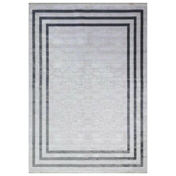 Halımax Art Bambu Saten Gri 2185 Çerçeve Desenli Makinede Yıkanabilir Dokuma Halı - 160 x 230 cm