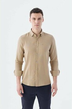 Jakamen Camel Comfort Fit Düğmeli Yaka Esnek Kumaş Pamuklu Gömlek - 2XL