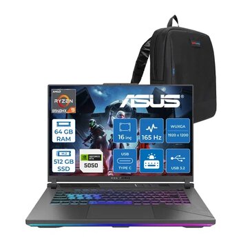Asus Rog Strix G16 G614ph Amd Ryzen 9 8940Hx Aı 64Gb Gb 512Gb Ssd 8Gb/Rtx5050 Gddr7 115W 16" Wuxga 165Hz 300Nits Freedos Taşınabilir Bilgisayar WARV057F25