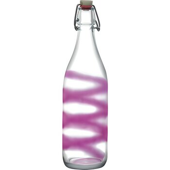 Paşabahçe Basic Kapaklı Cam Şişe Fuşya Desenli 1 lt - Beyaz