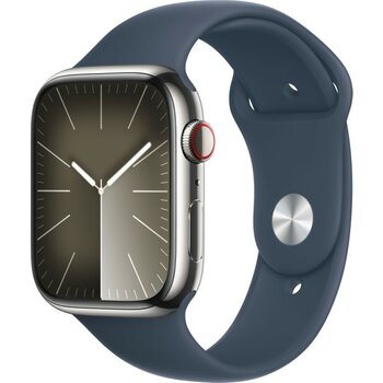 Apple Watch Seri 9 Gps + Cellular 45MM Gümüş Rengi Paslanmaz Çelik Kasa Spor Kordon - S/m MRMN3TU/A - S - M