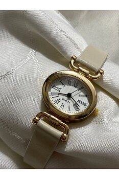 Brality Gerçek Deri Kordonlu Kadın Kol Saati Oval Minimal Vintage Yeni Sezon Gold Kasa 0057