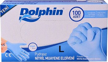 Dolphin Pudrasız Mavi Nitril Büyük Boy (L) 100'lü Muayene Eldiveni