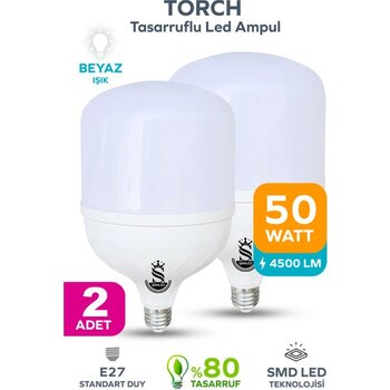 50W Tasarruflu E27 Beyaz Işık Torch LED Ampul - 2 Adet
