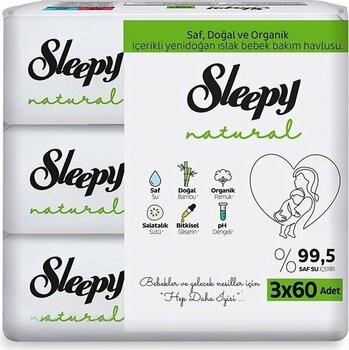 Sleepy 5 Adet Natural Ultra Hassas Bebek Islak Mendil 3X60 Adet 1 Adet
