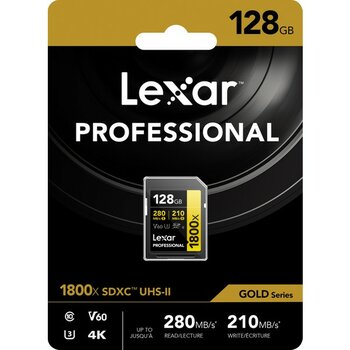Lexar 128GB Professional 1800x SDXC UHS-II  4K UHD 270MB/sn U3 C10 V60 Hafiza Karti (Gold Series )