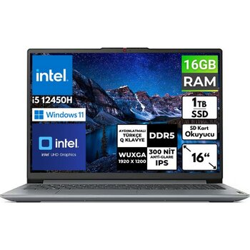Lenovo Ideapad Slim3 16IAH8 I5- 12450H 16 GB 1 Tbssd 16" Wuxga Windows 11 Pro Taşınabilir Bilgisayar 83ES002HTR Bt2