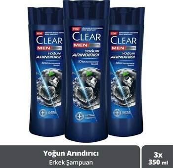 Clear Men Yoğun Arındırıcı Kömür Kepeğe Karşı Etkili Şampuan 350 ml x 3