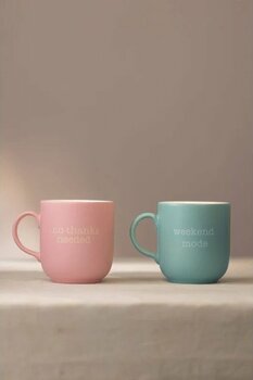 Rakle Mottolu Seramik 2'li Kupa Seti Pembe-mavi 400 Cc Renkli