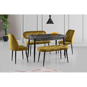 Ay Masa Ve Sandalye Bench Takımı, Hardal Siyah, 120x70 Siyah