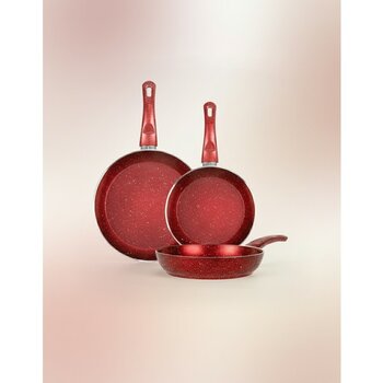 Premium 3'lü Granit Tava Seti Yanmaz Yapışmaz Çizilmez Kırmızı | 20-24-28 cm |