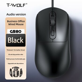 T-Wolf G580 Kablolu Optik Mouse 1000-1600 Dpı 1.5m USB Siyah