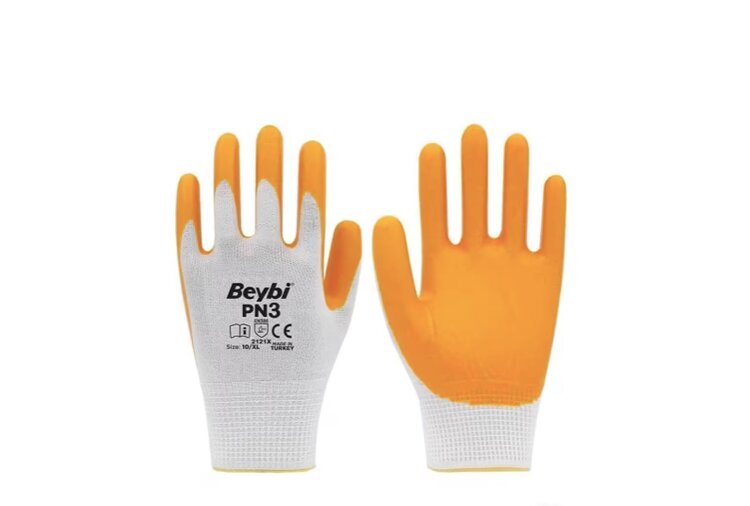 Beybi PN3 Sarı Polyester Örme Nitril İş Eldiveni 10 Adet
