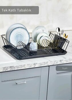 Jet's Home Tek Katlı Bulaşıklık Tezgah Üstü Tabaklık BPA FREE Bulaşık Sepeti Siyah