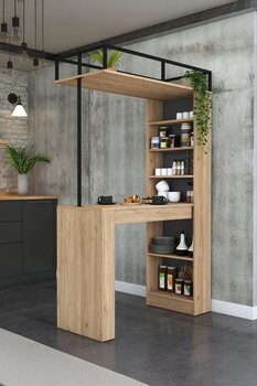 Rani Mobilya Rani JA117 Bar Masası Raflı Mutfak Yemek Masası Sepet Ceviz